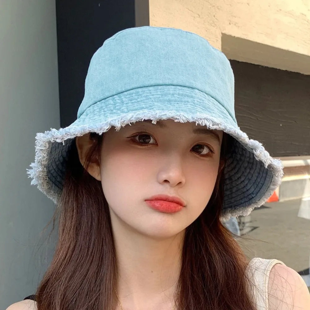 Fashion Denim Summer Sun Hat Foldable Anti-UV Reversible Fisherman