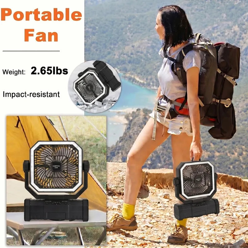 Portable Camping Fan 3-in-1 20000mAh Rechargeable Battery Powered Fan with Light Remote & Hook for Outdoor Travel Camping Tent Vue