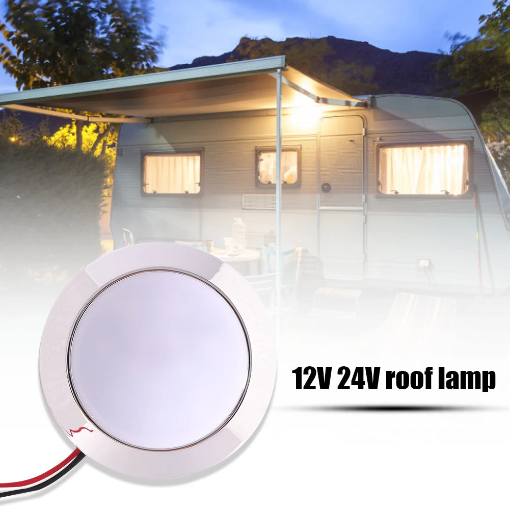 12V Round Shape Motorhome LED Lights 200LM Auto Dome Reading Lamp 1.8W 24 SMT LED Panel RV Ceiling Lamp for Boat Camping Trailer Vue