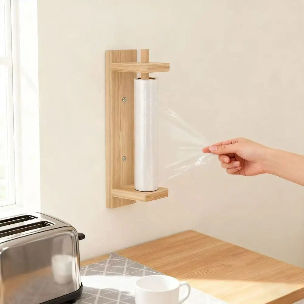 Wood Paper Towel Holder Creative Multifunction Roll Paper Hanger Simple Wall Mounted Plastic Wrap Organizer Kitchen Vue