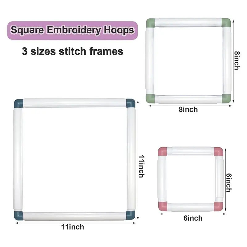 ABKW-Square Embroidery Hoops Punch Needle Hoops Embroidery Quilting Fram 3-Pack As Shown Vue