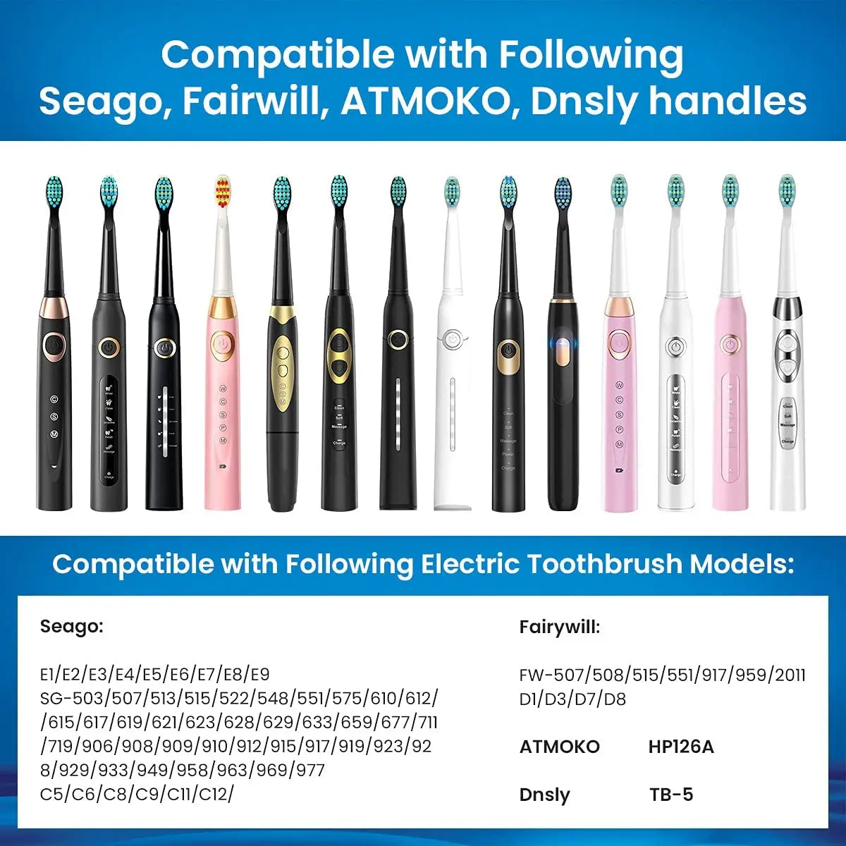 Toothbrush Heads For Fairywill Sonic Electric Toothbrush Replacement Du Pont Head FW-507/508/515/551/917/959/2011/D1/D3/D7/D8 Vue