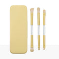 Portable Travel Eyeshadow Brush Kit 3pcs Dual Head Blending Shading Concealer Makeup Brushes with Built-in Mirror Storage Box Vue Yellow Set