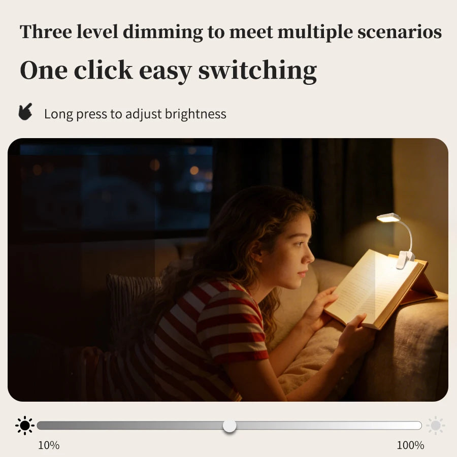 3 Color LED Night Light Rechargeable Book Reading Light Lamp for Reading in Bed Eye Caring Adjustable Brightness Temperatures Vue