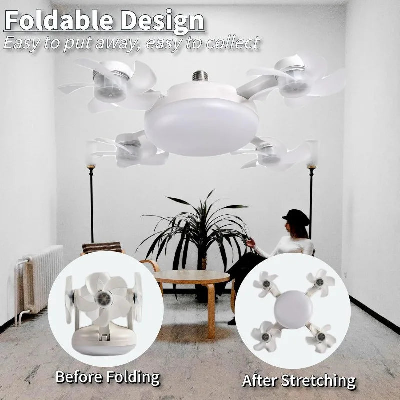 E27 Socket Ceiling Fan 2-in-1 Silent LED Fan with Remote Control 3-Color 3-Speeds Adjustable Ceiling Fanlight for Home Bedroom Vue