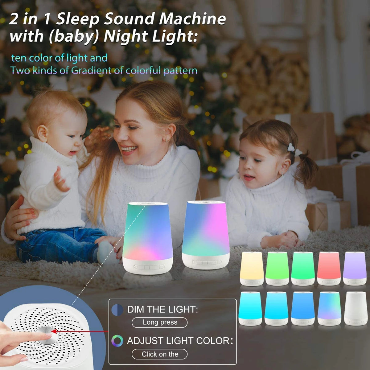 Smart White Noise Machine Baby Sleep Sound Machine Colorful Night Lights 34 Soothing Sounds Supports Voice APP Remote Control Vue