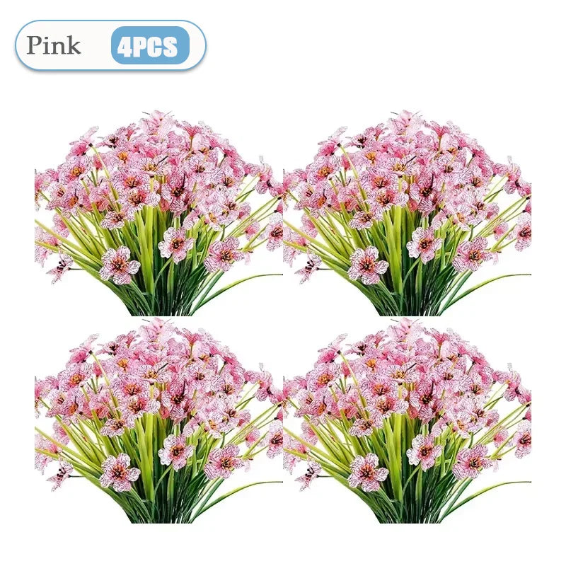 2-16PCS Violet Artificial Flowers Wall Hanging Fake Flower Bouquet Outdoor Home Garden Decoration DIY Wedding Party Home Decor Vue Pink-4PCS