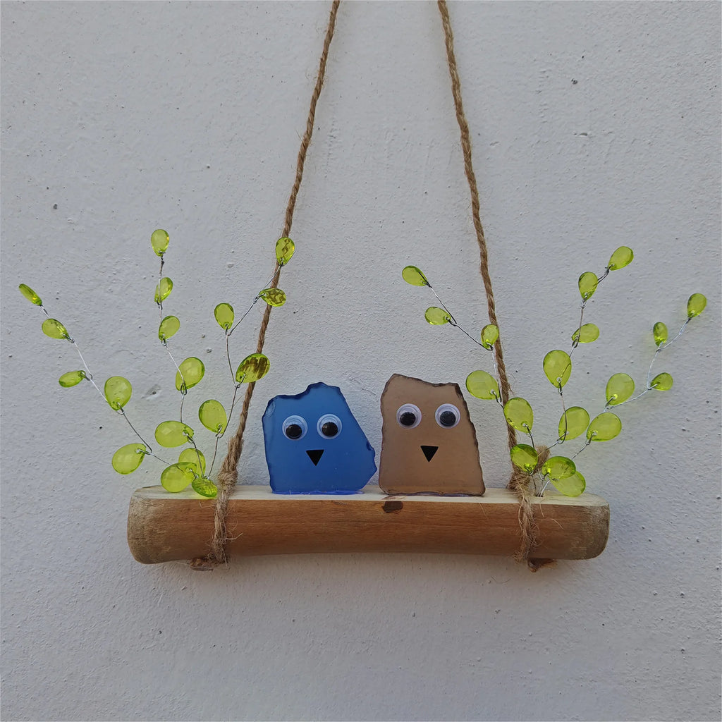 Handmade Sea Glass Rainbow Birds Driftwood Wall Art Ornament Wall Hanging Ornament Vue