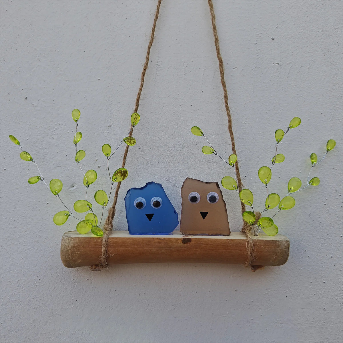 Handmade Sea Glass Rainbow Birds Driftwood Wall Art Ornament Wall Hanging Ornament Vue