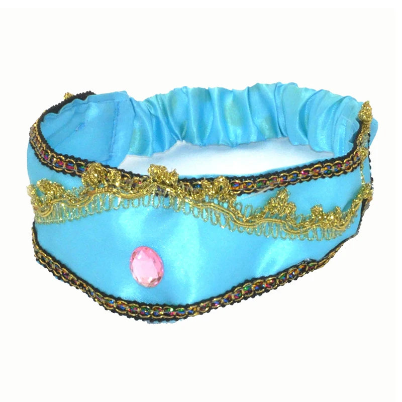 1PCS Girls Jasmine Blue Headbands Large Crystal Children Headwear Arabian Princess Hair Bands For Cosplay Party Hair Accessories Vue