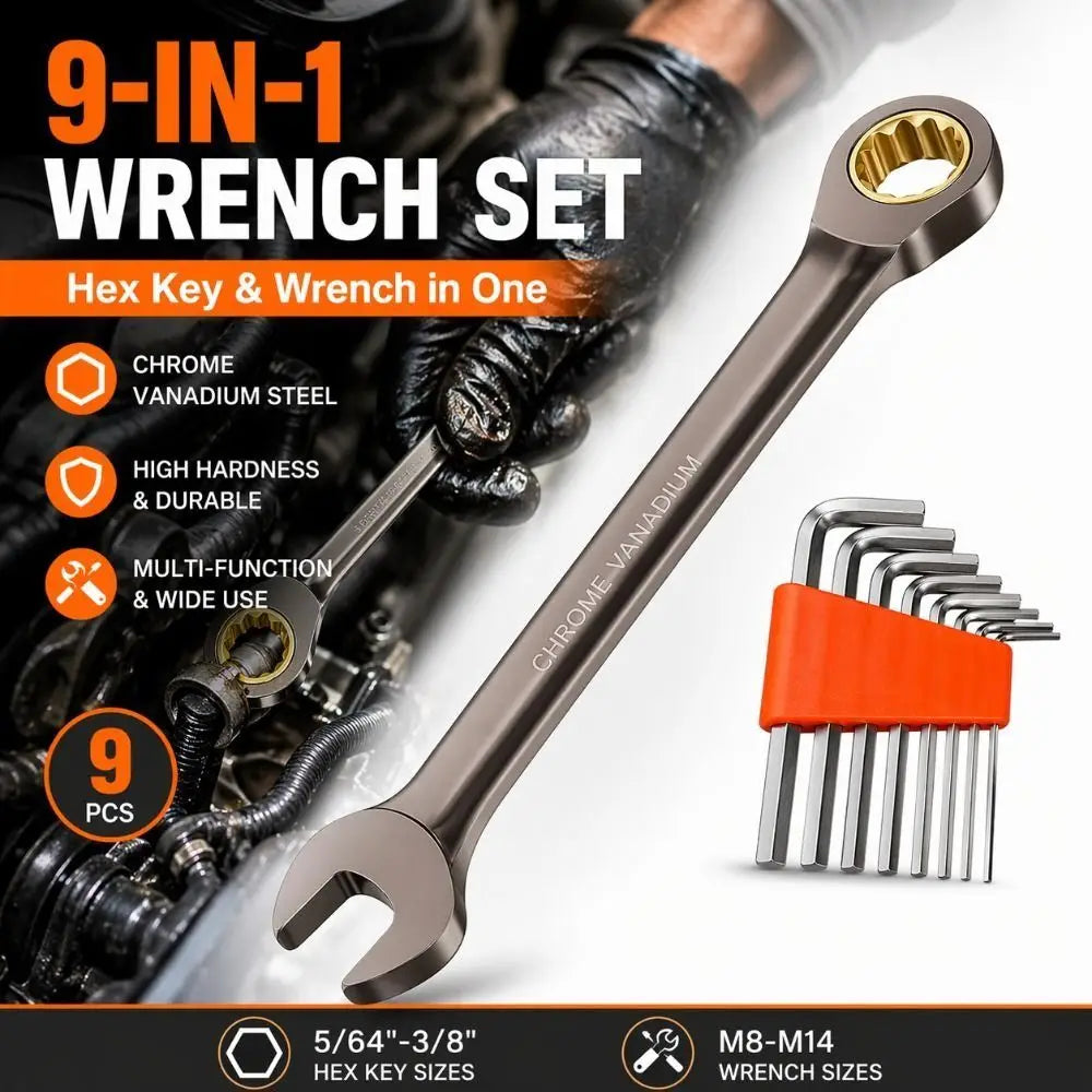 9/10Pcs Durable Ratcheting Combination Wrench Set High Hardness 72-Tooth Gear 3-17mm Self-Tightening Wrench Portable L-Wrench Vue