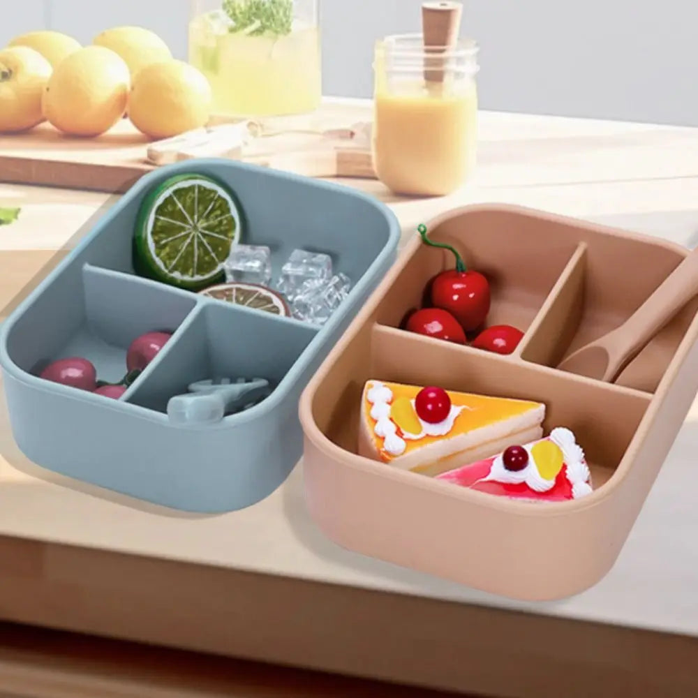 3 Compartments Silicone Lunch Box Rectangular Heat Resistant Food Container Microwavable Lunch Container School Vue