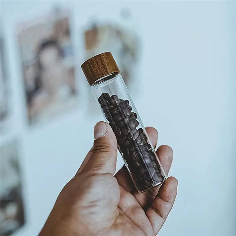ABKW-1Pcs Coffee Bean Glass Tube With Wood Tool Bottled Tubes Grain Storage Wooden Sealed Airtight Canisters Vue