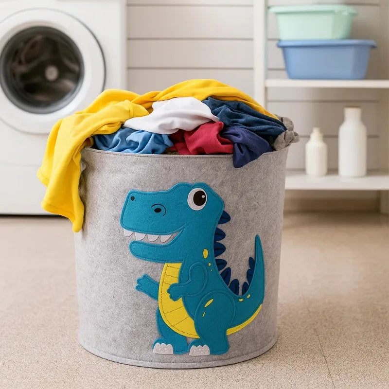 1-5PCS Round Foldable Felt Toy Storage Basket Non Woven Laundry Hamper Durable Collapsible Clothes Organizer Bin for Closet Vue