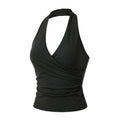 Sport Essentials Halter Neck Yoga Outfit Seamless Backless Yoga Vest Detachable Breathable Sports Bra Fitness Training Vue Black XL
