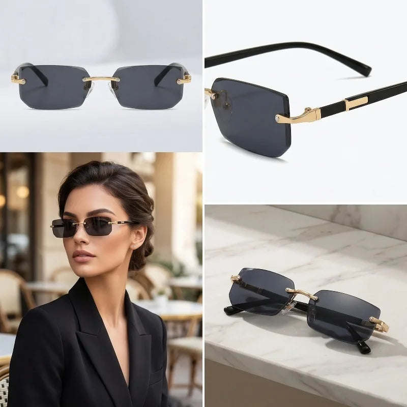 Rimless Rectangle Sunglasses UV400 Unisex Frameless Eyewear Fashion Sunglasses Vue