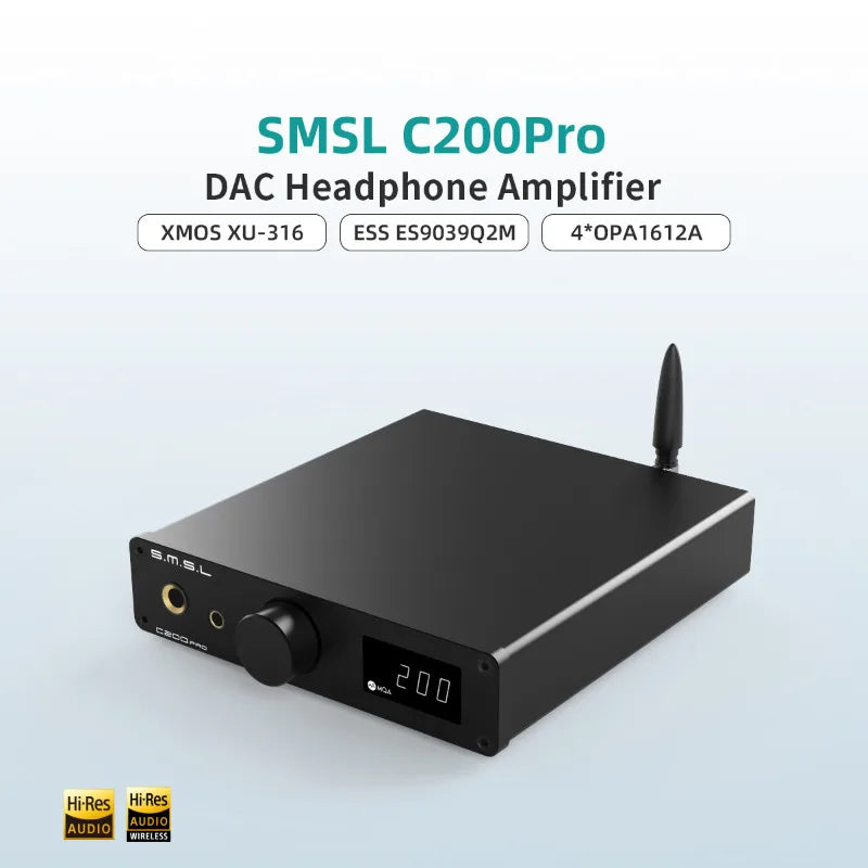 SMSL C200 Pro DAC Desktop Headphone Amplifier | MQA-CD DAC Headphone Amplifier Vue