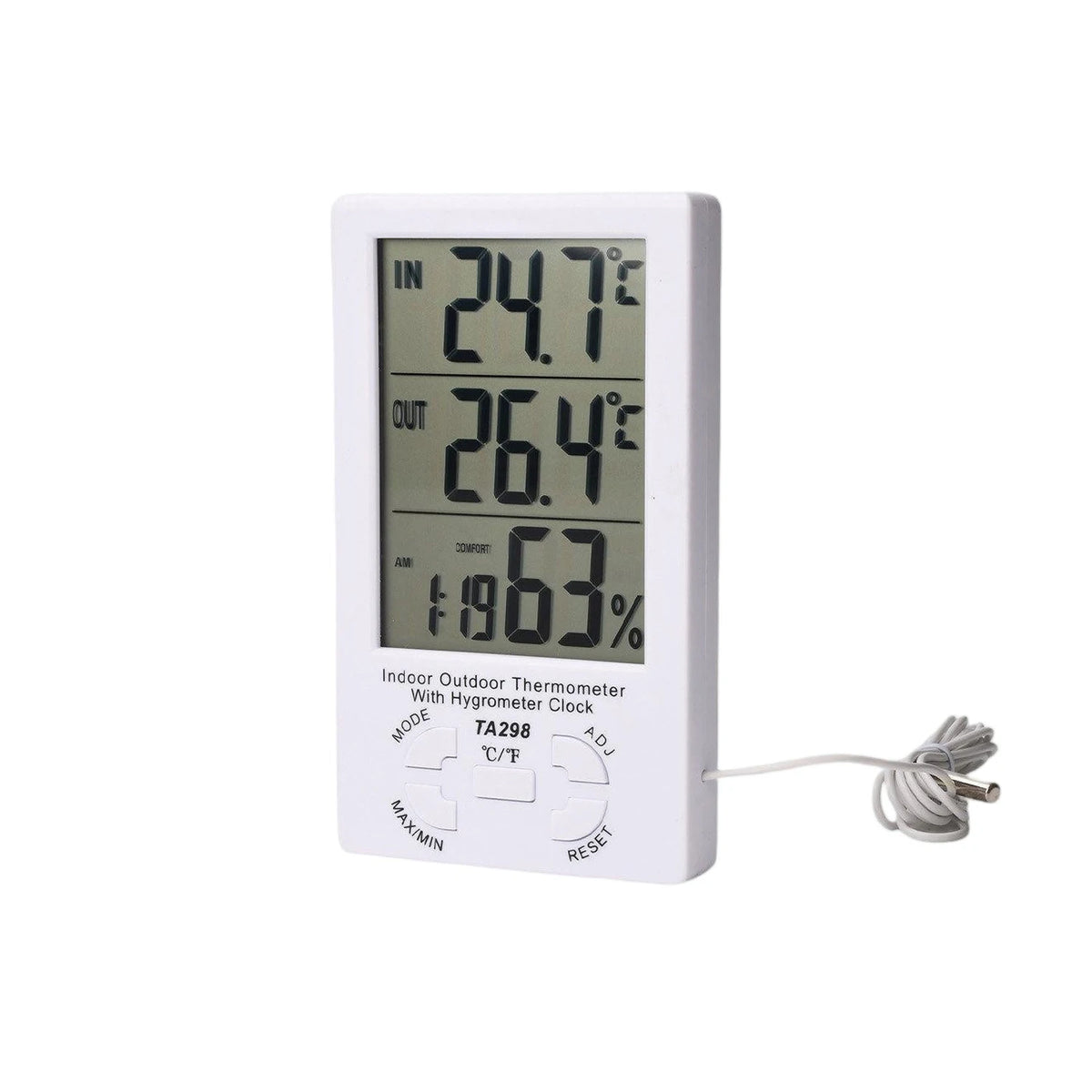 LCD Display Digital Thermometer Hygrometer -40~70℃/10-99%RH with 1.5m Probe C/F Switch Max Min Memory Temperature Humidity Meter Vue