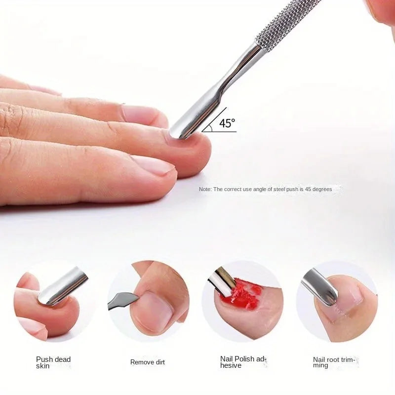 6pcs Nail Art Tool Stainless Steel Double Push Spoon Pusher Cut Nail Cuticle Nipper Dead Skin Scissor Trimmer Remover Clipper Vue