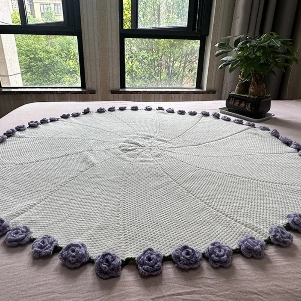 Handmade Gift Crochet Rose Bouquet Blanket Finished Soft Rose Nap Blanket Fashion Flower Hugging Blanket Valentine's Day Vue
