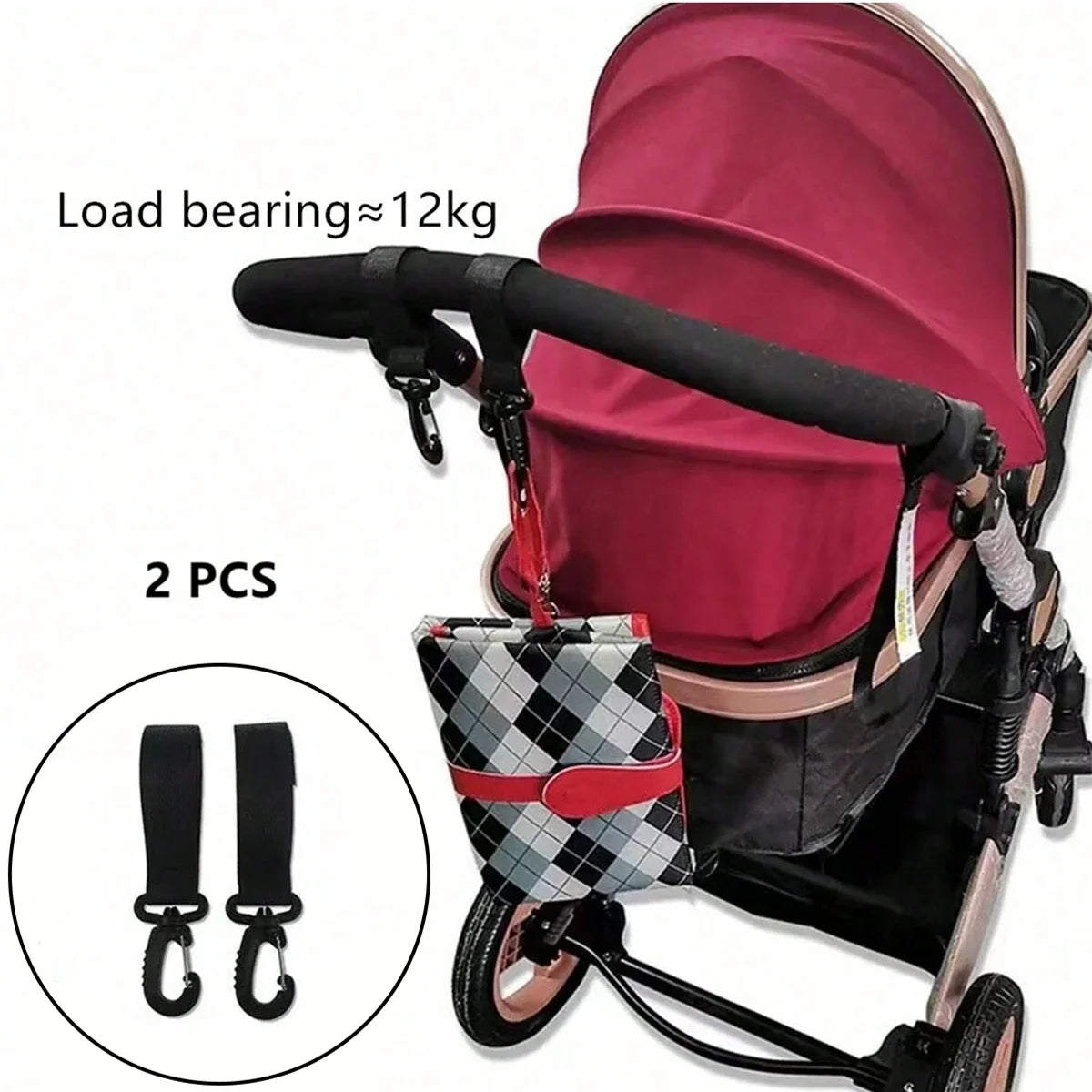 vvocci Crochet Stroller Accessories 360degree 2pcs PU Leather Baby Bag Stroller Hook Pram Rotate Rotatable Cart Organizer Pram Vue