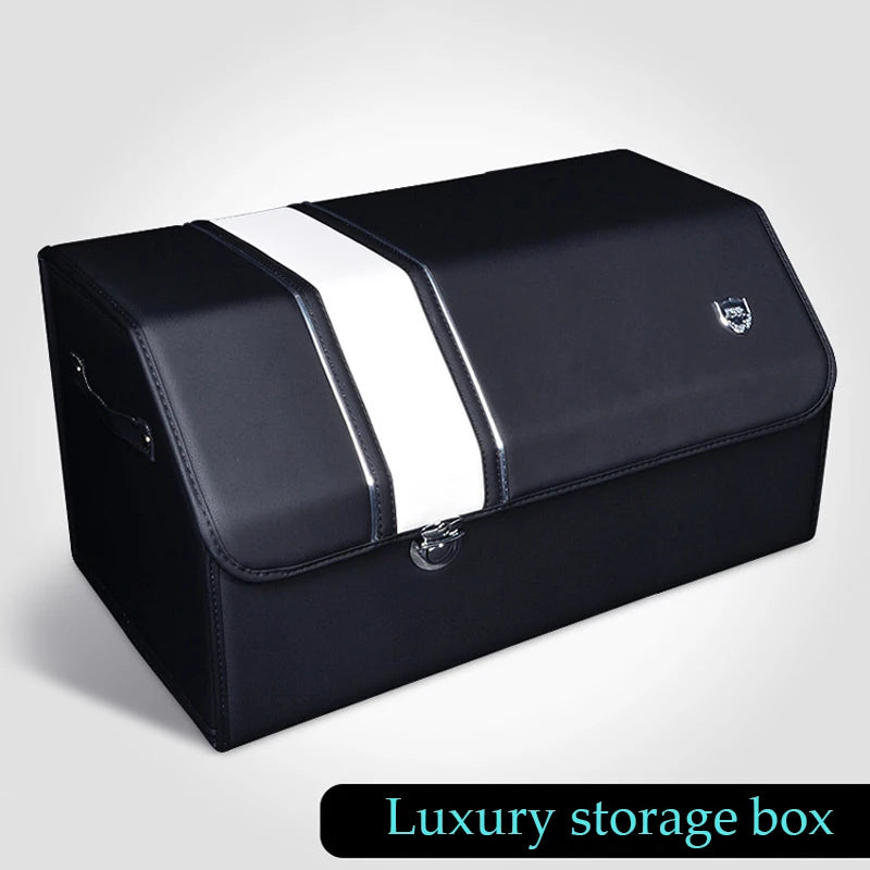 Large size Luxury Car Trunk Organizer Storage Box Storage Bag Folding Glove box Artificial Leather Automobile Supplies (blue) Vue
