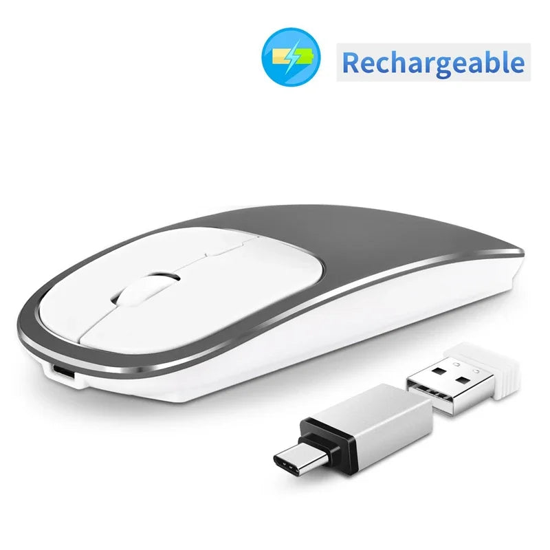 Lenovo Wireless Silent Mouse 2.4G Office Mouse Adjustable DPI Ergonomic Design USB Rechargeable Charging Portable Gaming Mouse Vue Silver gray