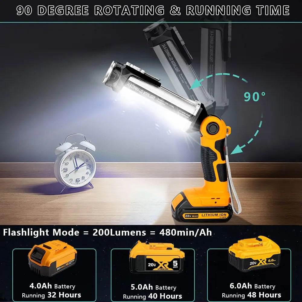 35W LED Work Flashlight Portable Light for Dewalt 20V Batteries for Use on Automotive Repair Job Sites and During Power Outages Vue
