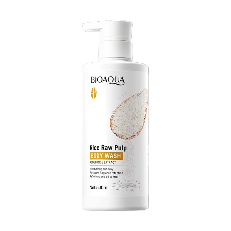 Rice Raw Pulp Body Shower Gel 500ml, Hypoallergenic and Moisturizing, Refreshing Oil Control, Long-Lasting Light Fragrance, Suitable for All Light Beige Skin Types and Sensitive Skin, Easily Removes Oil and Dirt, Daily Nouris Vue WHITE Moisturizing 500ml