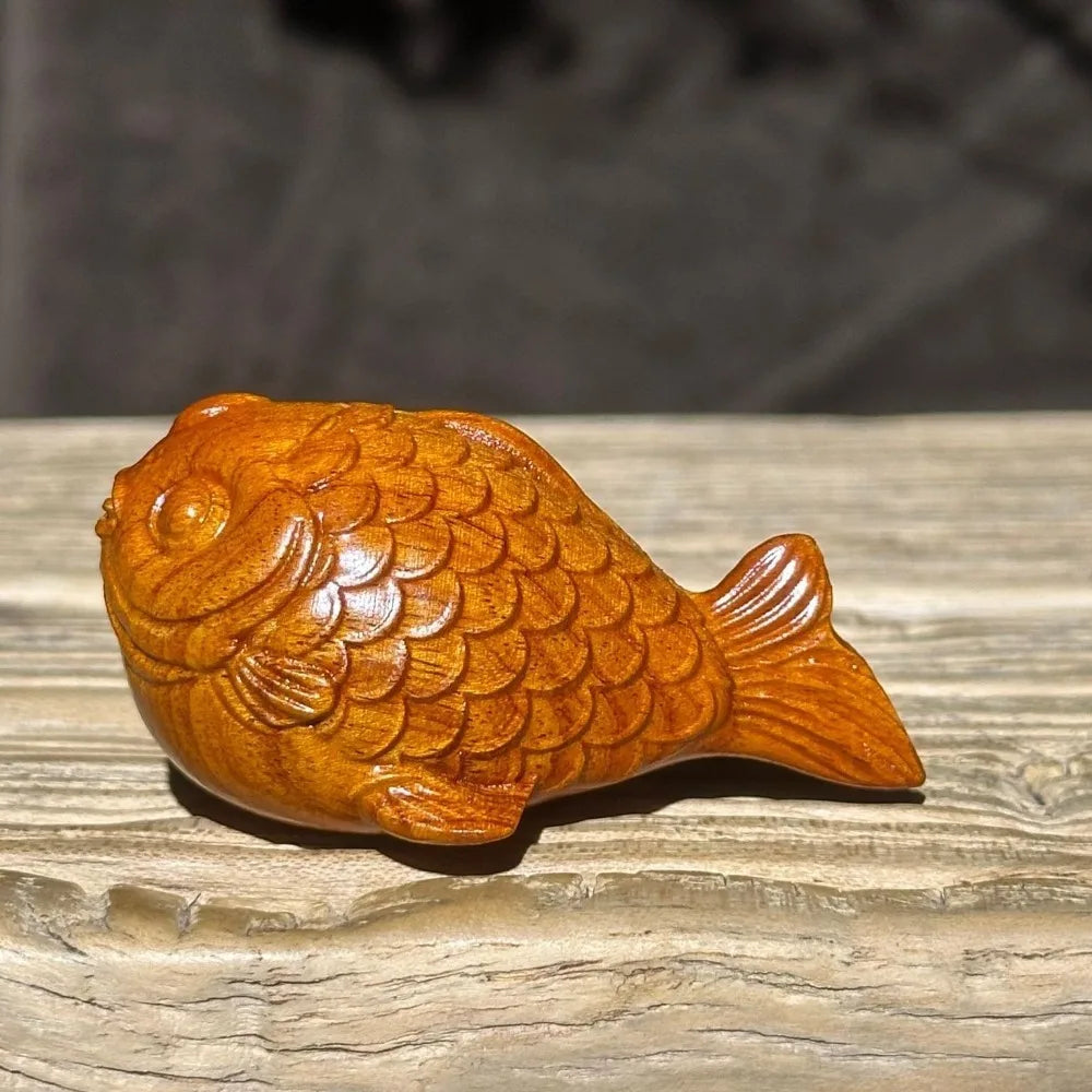Traditional Mini Koi Fish Ornament Wooden Handmade Fish Car Ornament Lucky Charm Desktop Decoration Office Desk Vue Yellow