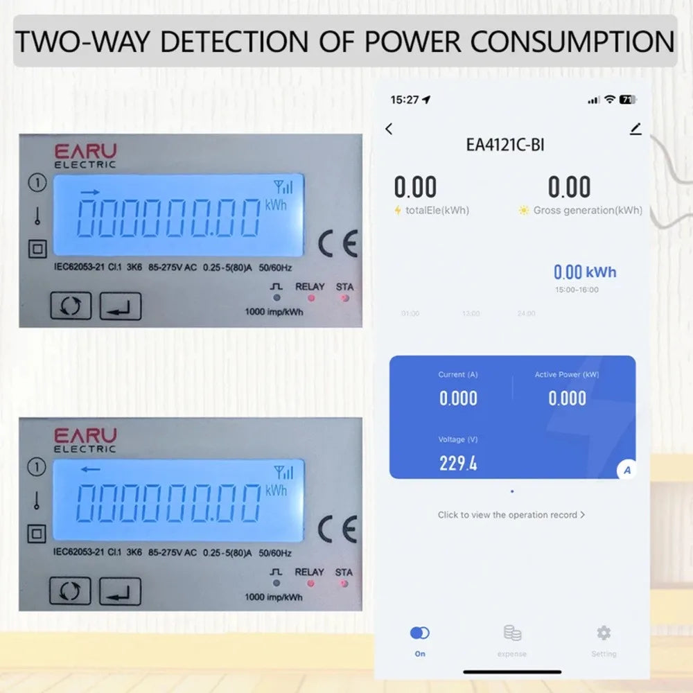Tuya WiFi/Zigbee 80A Smart Single Phase 2way Bidirectional Energy Meter Timer Power Consumption Monitor KWh Meter with Backlight Vue