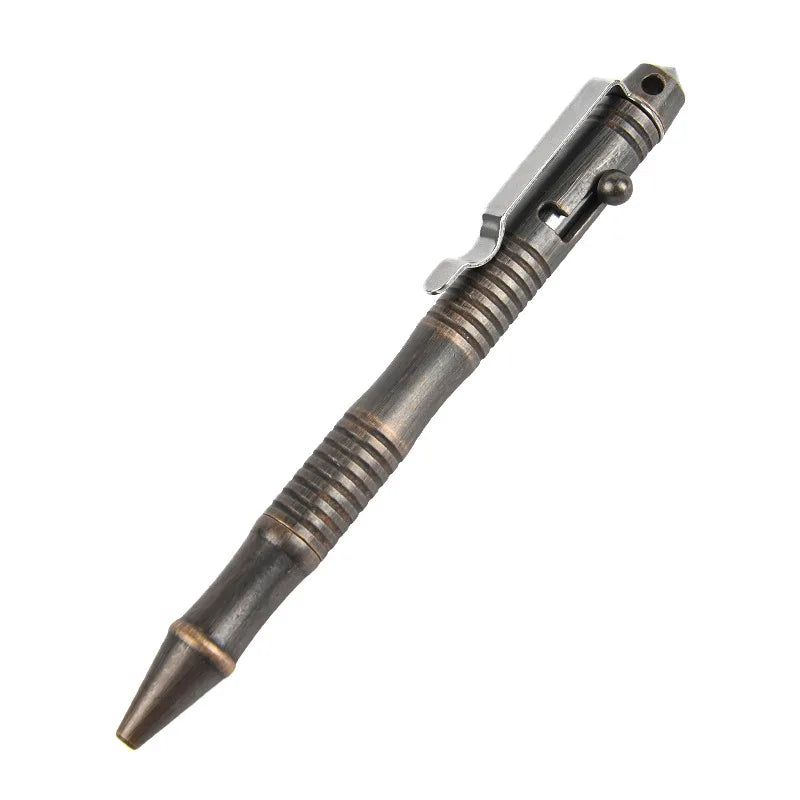 High Quality Brass Self-Defense Tactical Pen Bolt Switch Ball Point Writing Pen For Outdoor Camp EDC Tool Gift Box Vue Vintage Black
