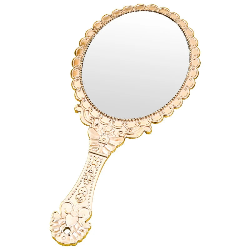 Rose Gold Portable Vintage Makeup Mirror Hand Hold Oval Round Mirror Noble Restore Ancient Ways Court Mirror Beauty Tool Vue