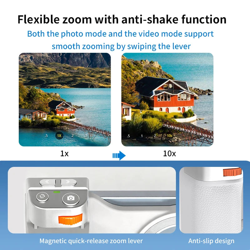 PH-80 Magnetic Camera Grip with Remote Shutter Fill Light Remote Control Handle Universal for Phones Vue