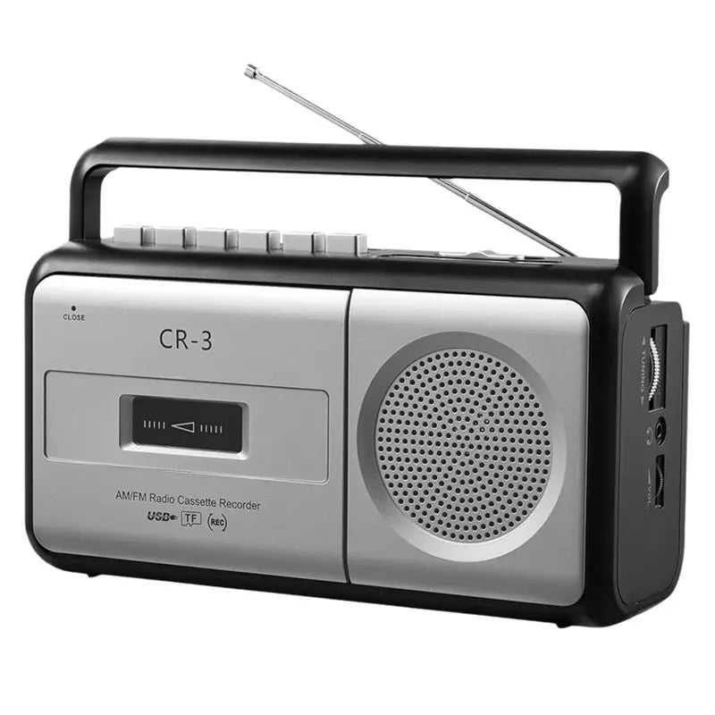 Hot-MP3 Player Recorder AM/FM Radio, Boombox Stereo Portable Cassette Tape Player For Home Outdoor-US Plug Vue Black Gray