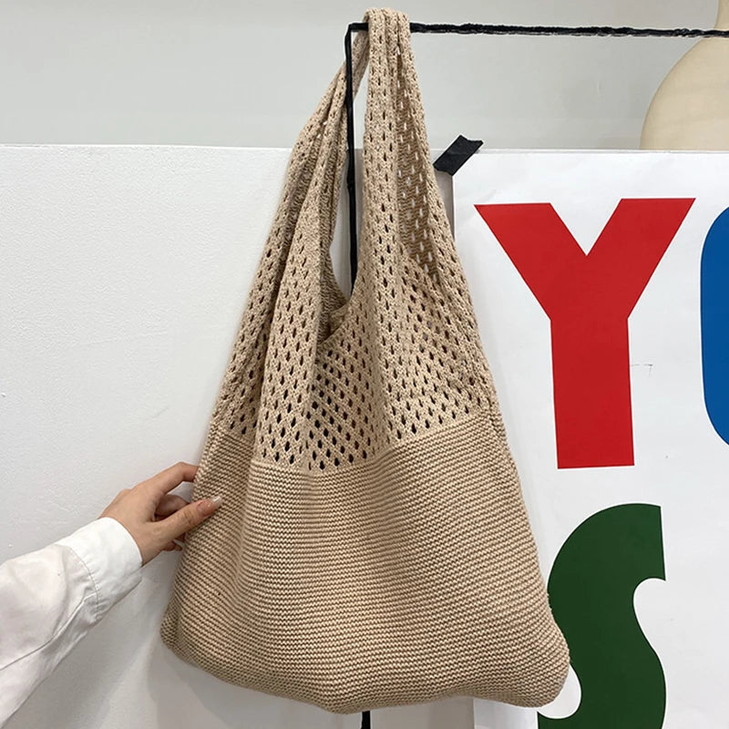 Vintage Hollow Woven Underarm Shoulder Bag Knitted Handbag Women Vue