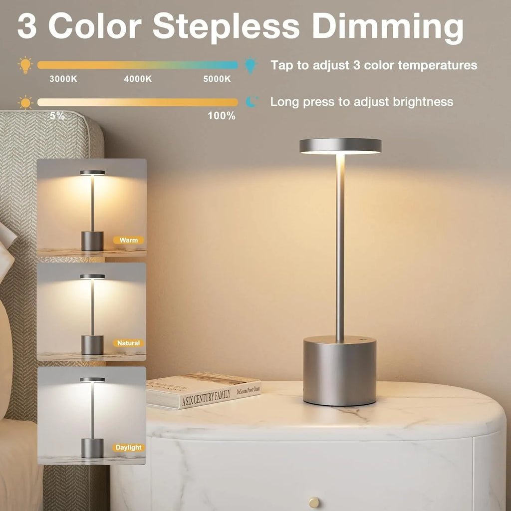 Cordless LED Table Lamp Touch Sensor Rechargeable Desktop Night Light Wireless Reading Lamp for Bedroom Hotel Bar Table Light Vue
