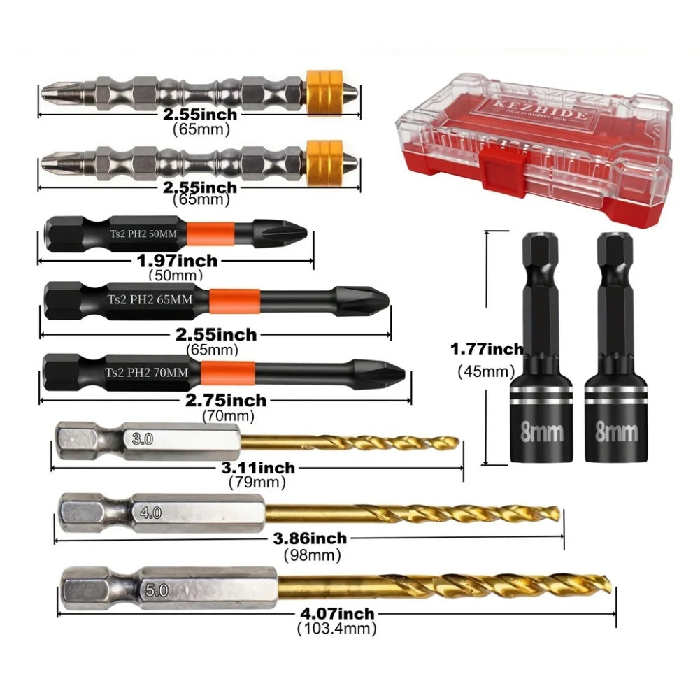 10-Piece Magnetic Drill & Driver Bit Set | Quick-Change Chuck Drill & Driver Bit Set Vue