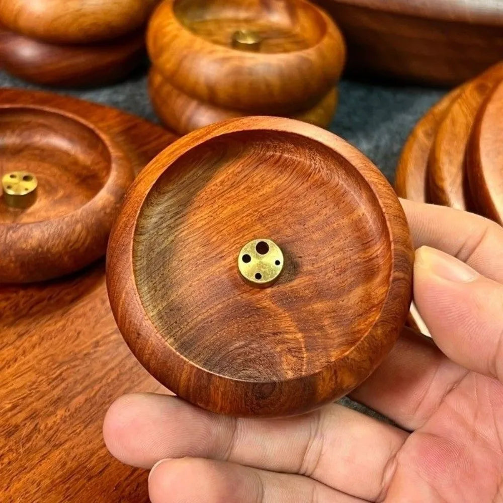 4 Holes Wooden Incense Holder Solid Wood Handcrafted Stick Holder Smooth Polished Retro Bowl Shape Censer Desktop Decor Vue