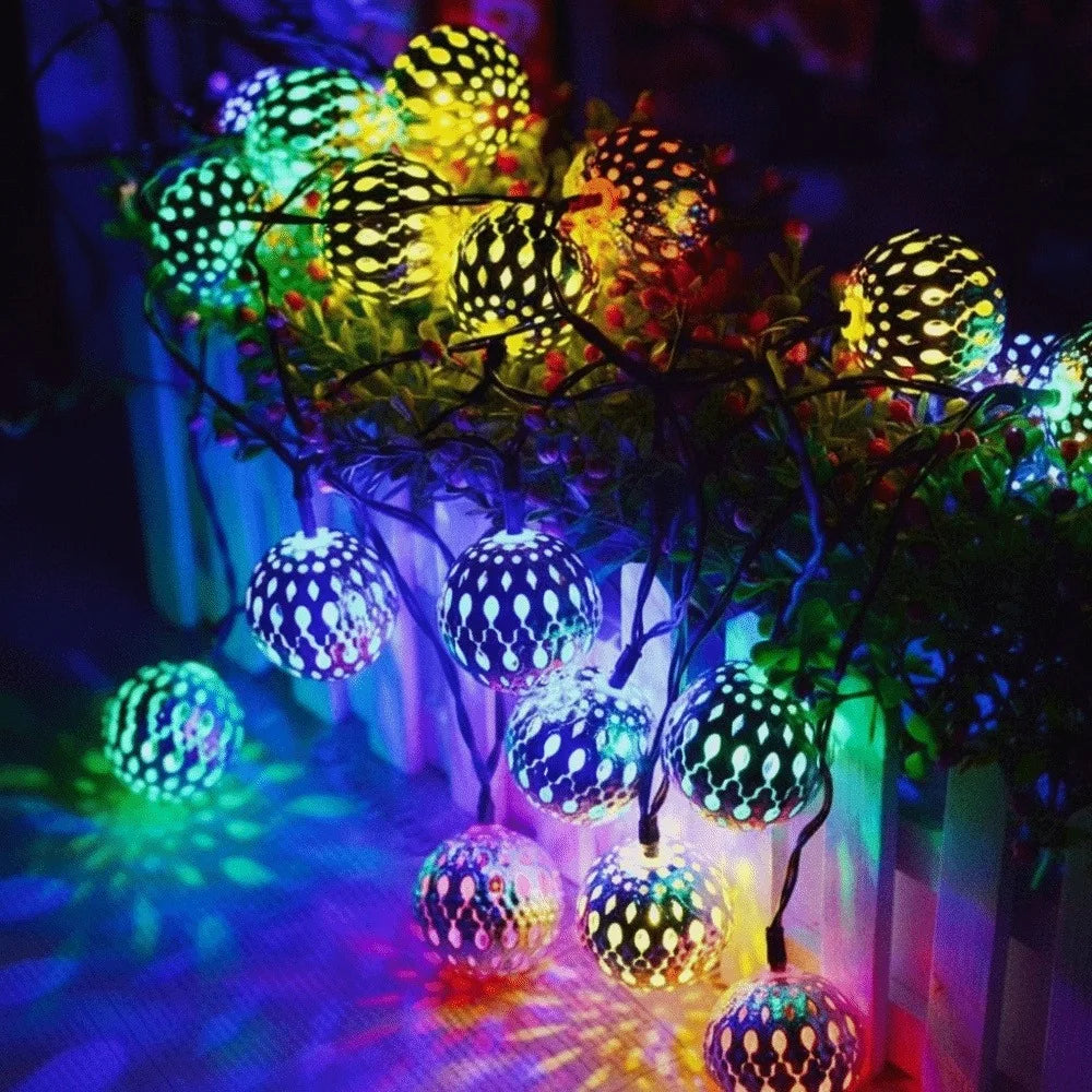 Gold Ball Solar LED String Lights Silver Ball Iron Round Ball Outdoor String Lights Waterproof Creative Design Solar String Lamp Vue Color 5M