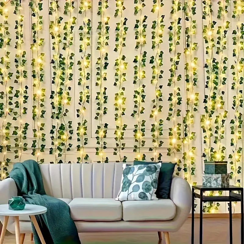 Artificial Ivy Vine LED String Lights, Green Hanging Ivy Leaf Fairy Lights for Indoor Outdoor Home Garden Party Decoration Vue