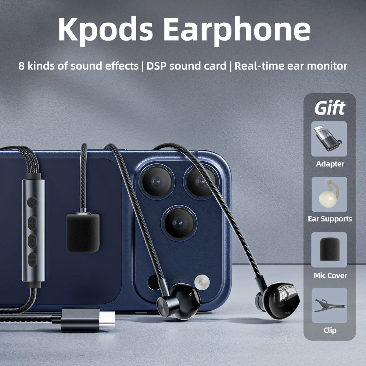Karaoke Earphones Professional Sound Card Microphone Multi modes Real-time ear monitoring Type-C Vocal Mic Gift for Men Women Vue