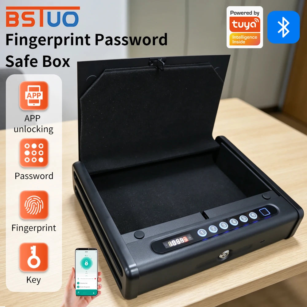 Support Tuya App New Fingerprint Lock Box Bluetooth Or SmartLife Safe Key Lock Box Large Capacity Multiple Purposes Safe LockBox Vue
