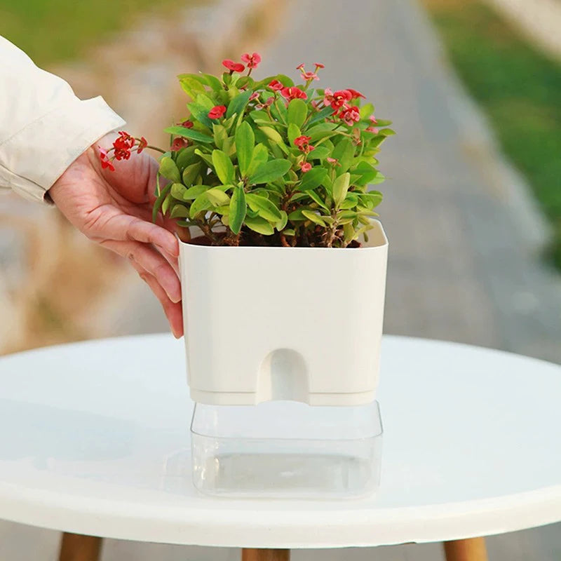 New Magnetic Self Watering Plant Pot Double-layer Lazy Flowerpot With Absorbent Cotton Rope Garden Plastic Planter Vue