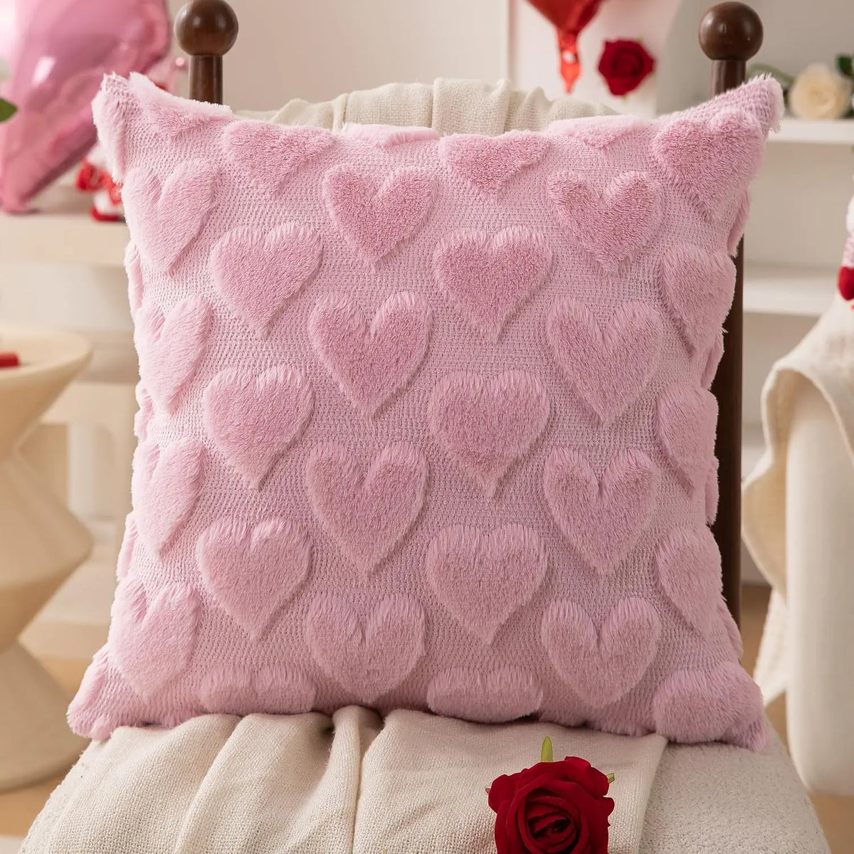Multi Scene Valentines Day Plush Pillow Cover for Living Room Sofa Bedroom Soft Cushion Case Cozy Home Accent Gift Vue Pink