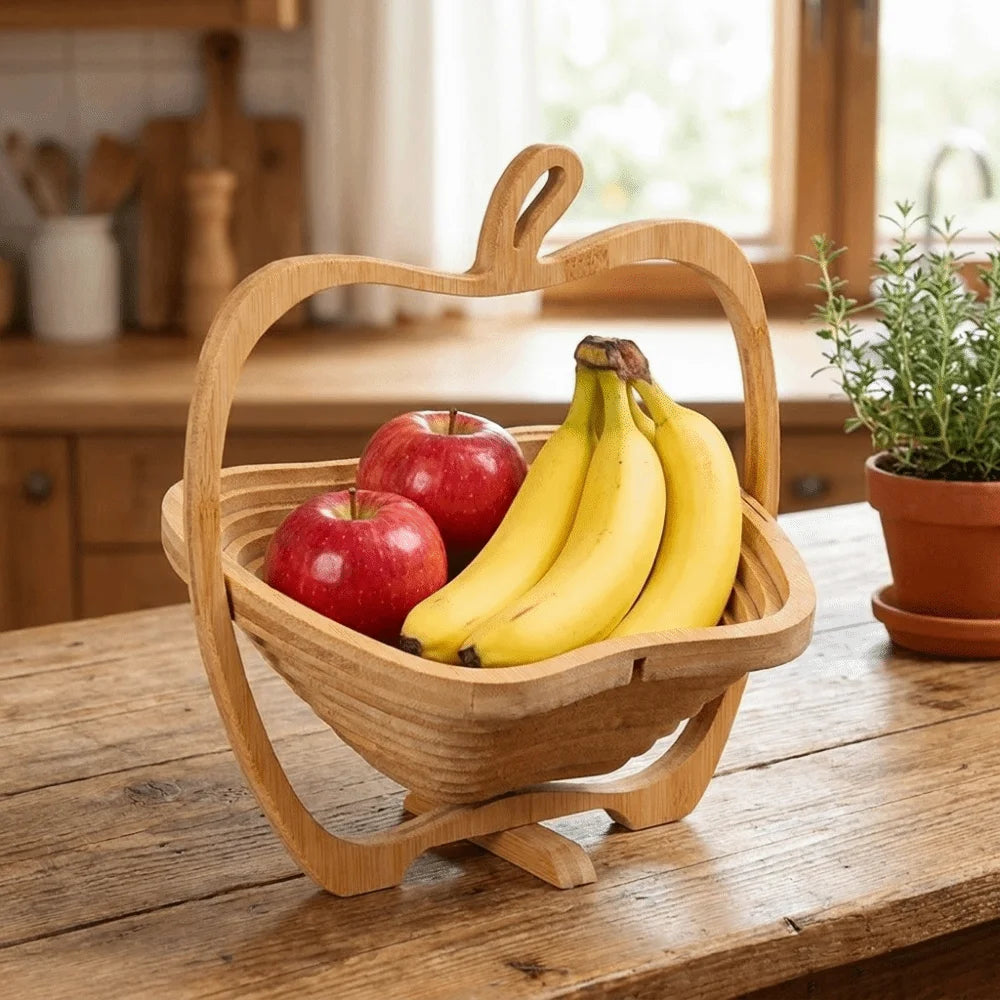 Multi-functional Folding Fruit Shaped Basket Dolphin Shape Heat Resistant Mat Bamboo Snacks Bowl Stable Base Eco-friendly Vue