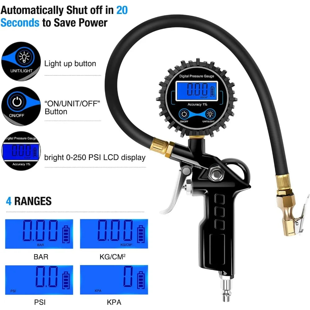 Nilight Digital Tire Inflator Pressure Gauge Pressure Monitoring Gauge Meter Tool Tires Manometer Inflation Gun Inspection Parts Vue