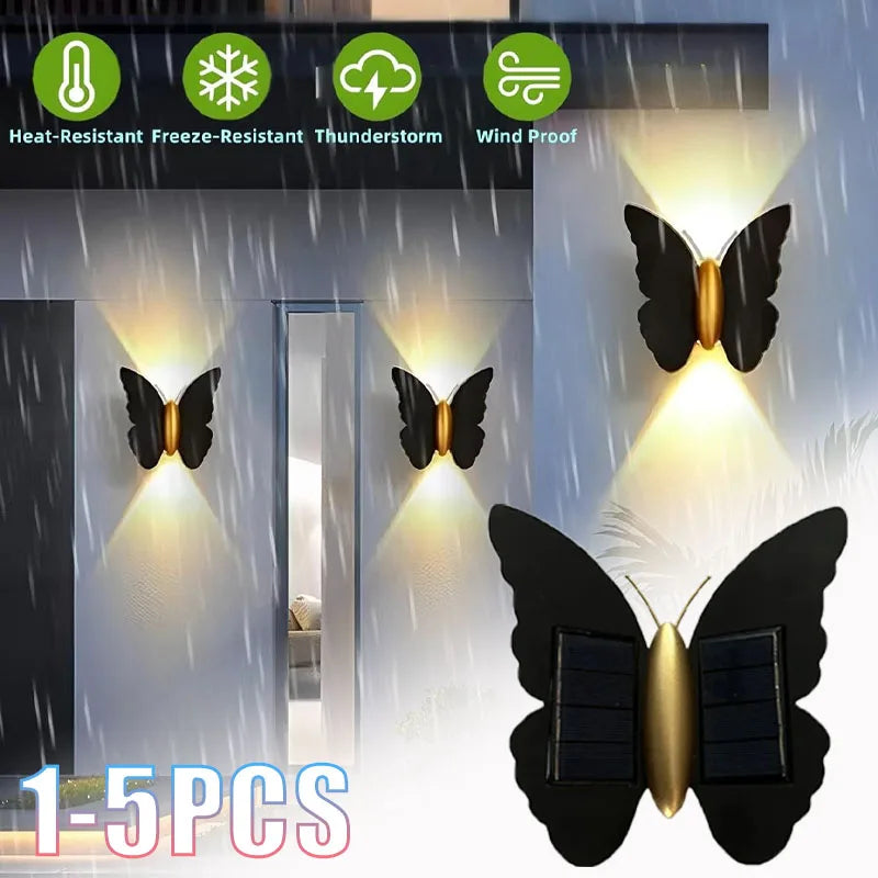 1-5PCS Solar Butterfly Wall Light IP65 Waterproof Modern Accent Lamp for Outdoor Stair Hallway Patio Balcony Garden Fence Vue