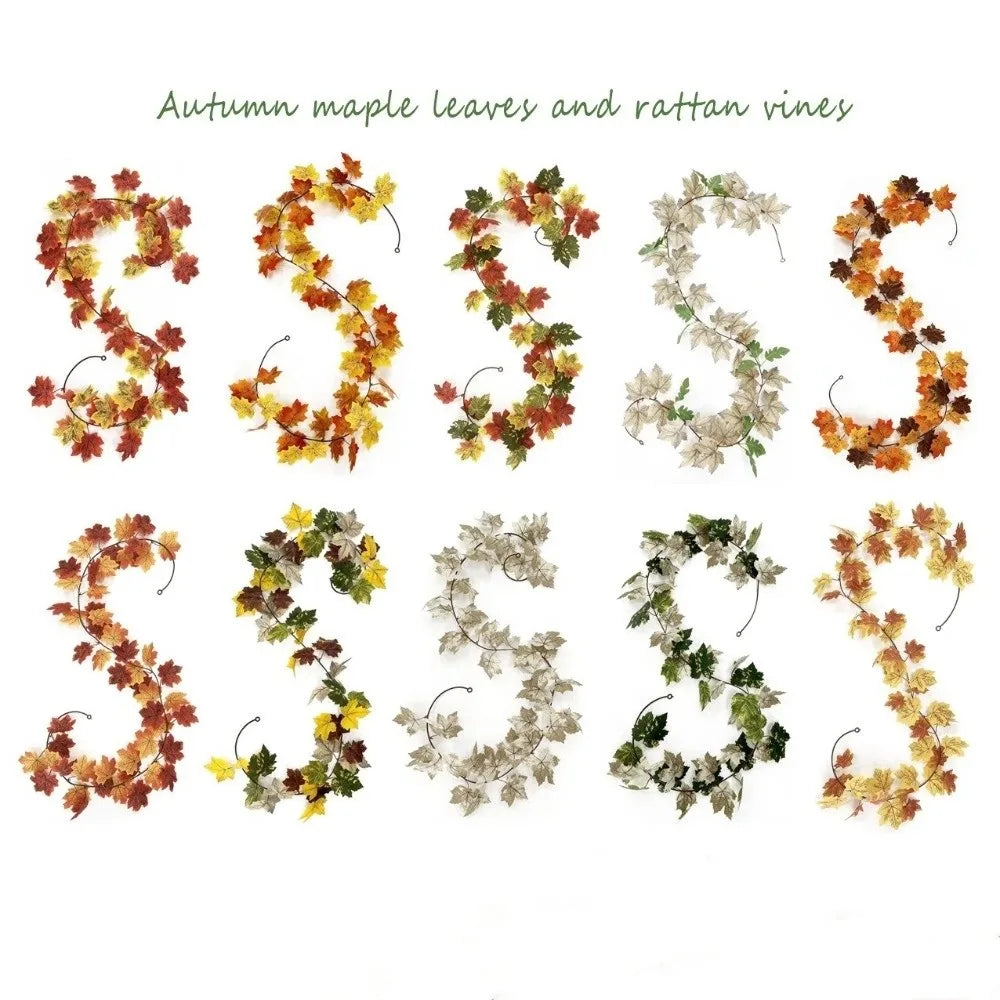 2 Meters Artificial Maple Leaf Garland Hanging Vine DIY Craft Fall Foliage Garland Floral Plants Flexible Fall Atmosphere Prop Vue