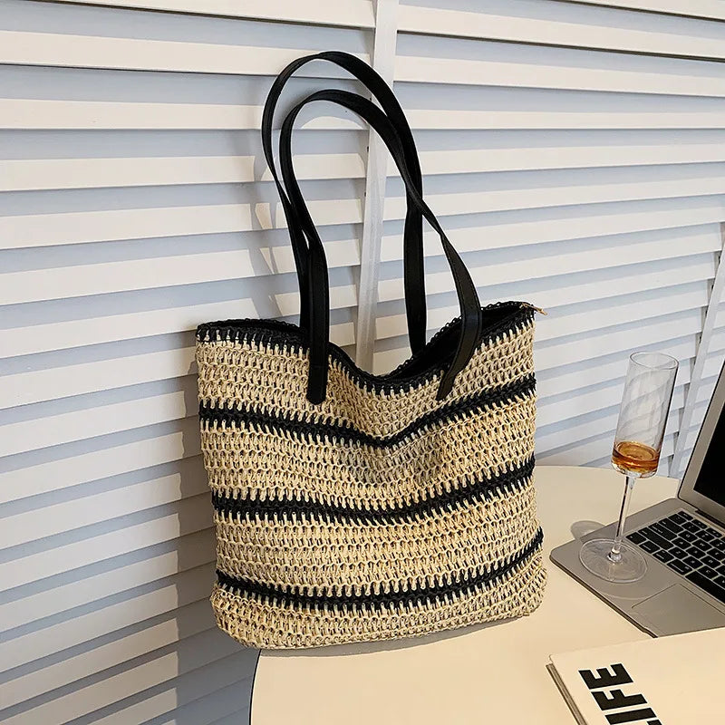 Vintage Straw Rattan Woven Bags Handmade Summer Beach Ladies Large
